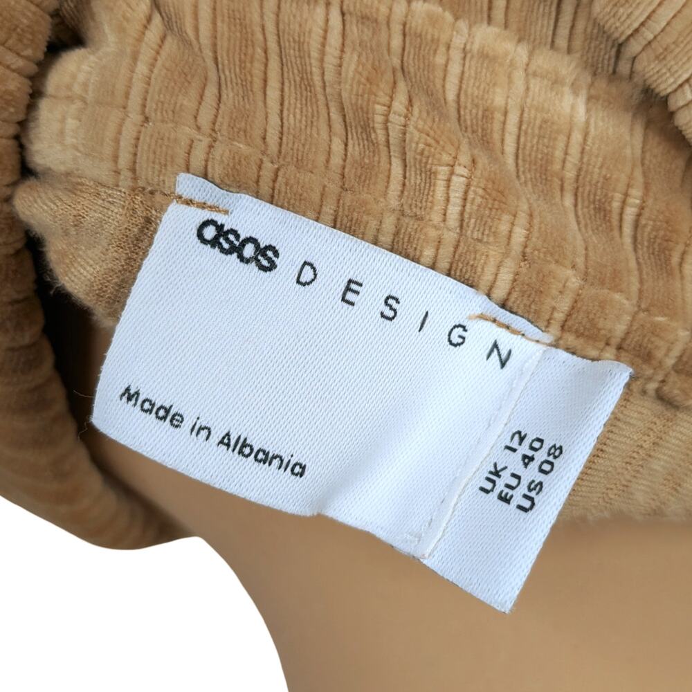ASOS Tan Velvet Corduroy Shift Dress 8 | Camel Ribbed Velour Henley Tunic Mini - Picture 7 of 8